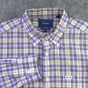 Faconnable Shirt Medium Purple Plaid Long Sleeve Button Down Pocket Cotton